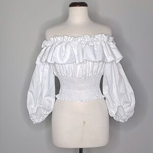 ZARA White Poplin Ruffled Crop Top